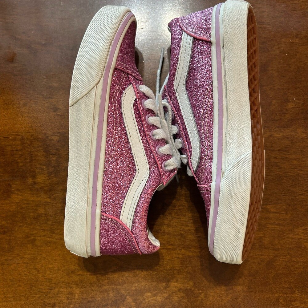 Vans Old Skool Girls Sneakers Pink Glitter Low Top Lace Up Size 13